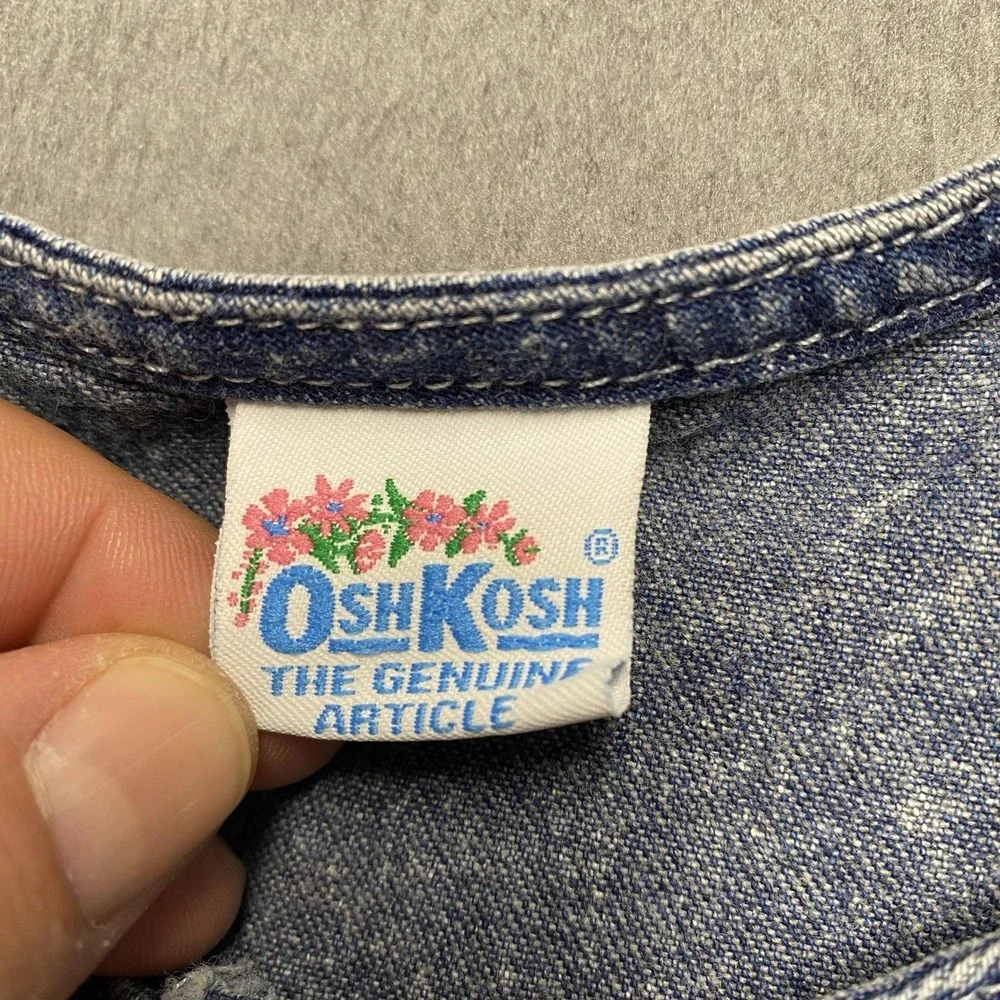 VTG OshKosh Dress Girls 6X Blue Denim Sundress Button Front Acid Wash USA 90s